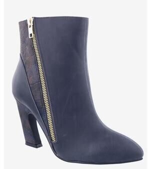 Bellini Cirque Ankle Snake Booties 6.5 Navy Mixed Texture Zip Block Heel MSRP$79